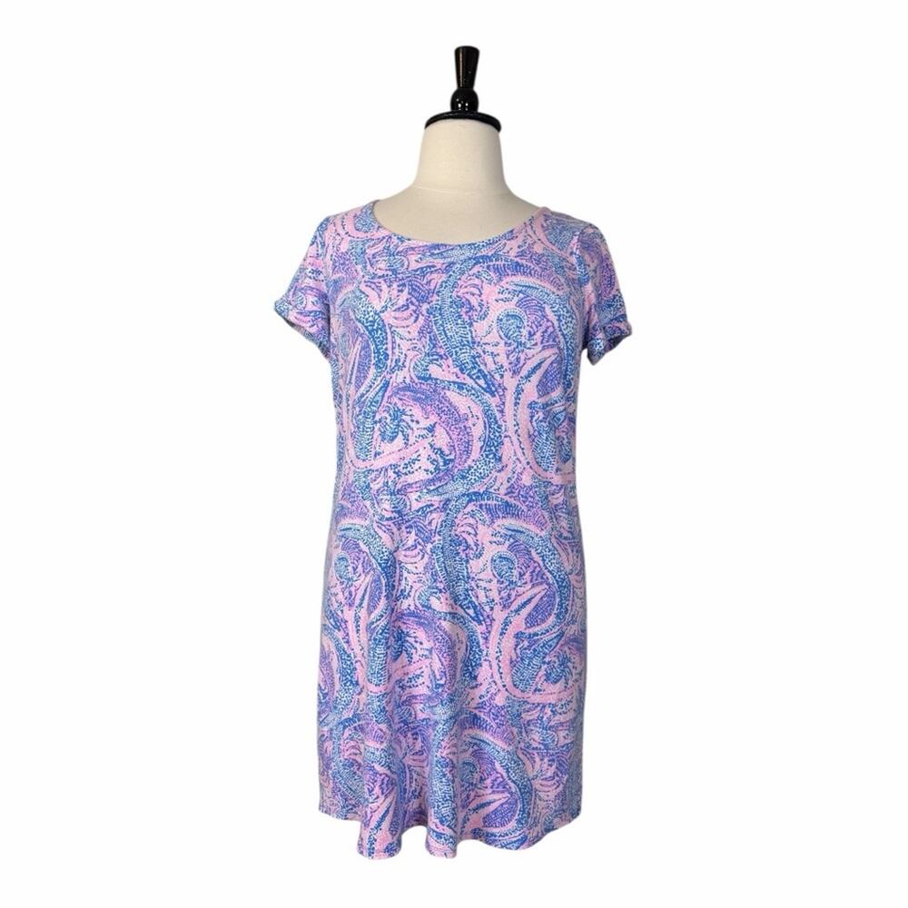 Lilly Pulitzer Short Sleeve Tammy Dress Pink Blue Alligator Women’s Size XL